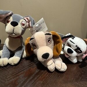 Disney Store Lady & the Tramp Stuffed Plush Bean Bag NWT & 101 Dalmatians Dogs